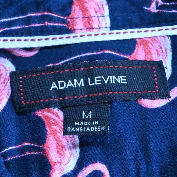 Men's Adam Levine Flamingo Print on Navy Button Down Short Sleeve Size M Unisex - Picture 9 of 15